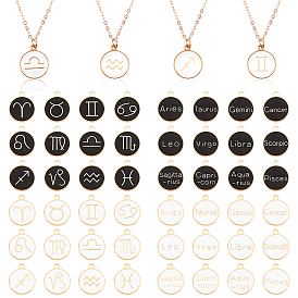 4Sets 2 Colors Alloy Enamel Pendants, Cadmium Free & Lead Free, Flat Round with Constellation