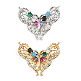 Brass Pave Cubic Zirconia Connector Charms, Butterfly Links, Rack Plating, Long-Lasting Plated, Cadmium Free & Lead Free