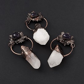 Natural Quartz Crystal Big Pendants, Nuggets Charns, Rack Plating Red Copper Tone Brass Findings and Amethyst, Cadmium Free & Lead Free
