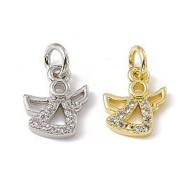 Brass Micro Pave Cubic Zirconia Charms, with Jump Rings, Angel Charm