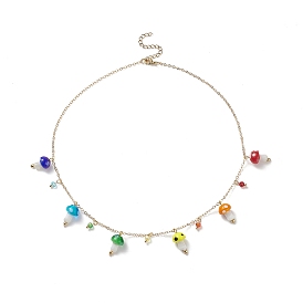 Lampwork Mushroom Pendant Necklaces, Golden Brass Jewelry for Women