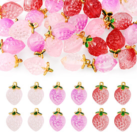 30 шт 3 цвета прозрачные стеклянные подвески, клубника, с золотой эмали сплава выводов, два тона