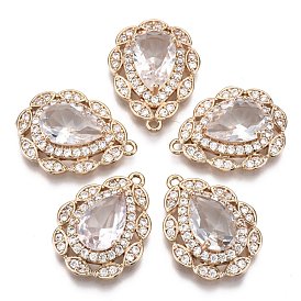Brass Micro Pave Cubic Zirconia Pendants, Teardrop, Long-Lasting Plated, Light Gold