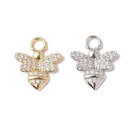 Eco-Friendly Rack Plating Brass Micro Pave Cubic Zirconia Pendants, Long-Lasting Plated, Lead Free & Cadmium Free, Bees