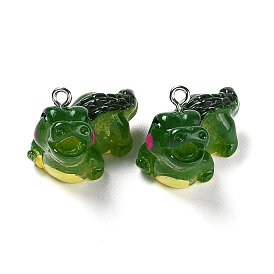 Opaque Resin Pendants, Crocodile Charms, with Platinum Tone Iron Loops