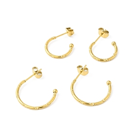 Vacuum Plating 304 Stainless Steel Ring Stud Earrings, Half Hoop Earrings for Women