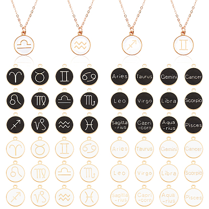 4Sets 2 Colors Alloy Enamel Pendants, Cadmium Free & Lead Free, Flat Round with Constellation