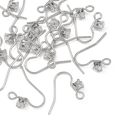 SHEGRACE Brass Pave Cubic Zirconia Earring Findings, Ear Wire