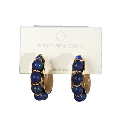 Natural Stone Beaded Earrings with Fashionable European Style and Genuine Gold Plating