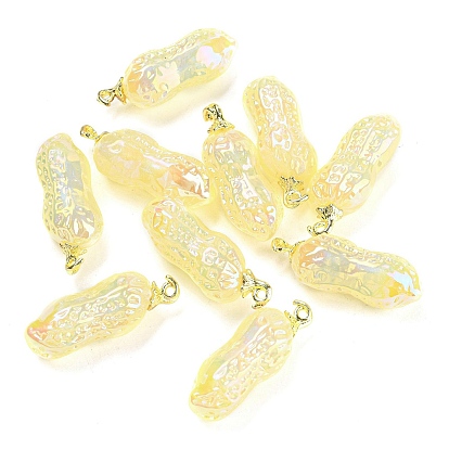 UV Plating Acrylic Iridescent Imitation Shell Charms, with Alloy Findings, Peanut