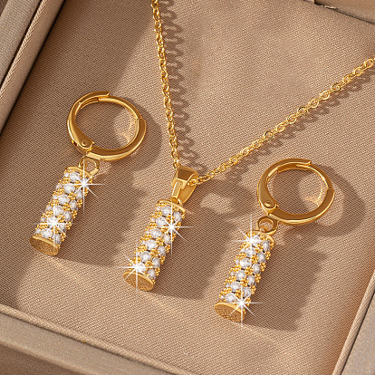 Комплекты из латунных подвесок-колье и серег-колец с микропаве из прозрачных кубических цирконий