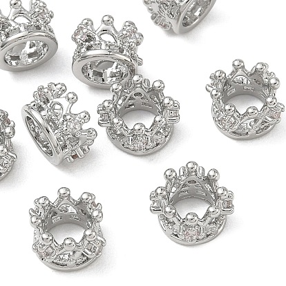 Shegrace Messing-Mikropavé-Perlen aus klarem Zirkonia (europäischer Stil), Großloch perlen, Krone, cadmiumfrei und bleifrei und nickelfrei