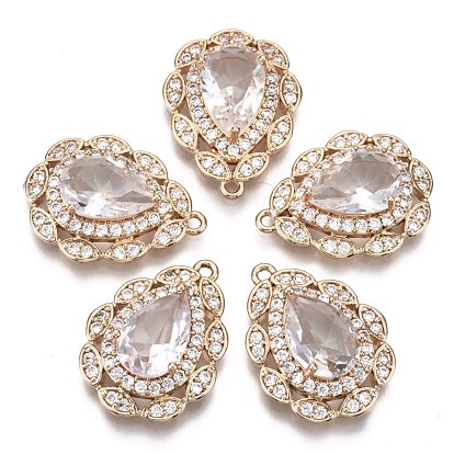 Brass Micro Pave Cubic Zirconia Pendants, Teardrop, Long-Lasting Plated, Light Gold