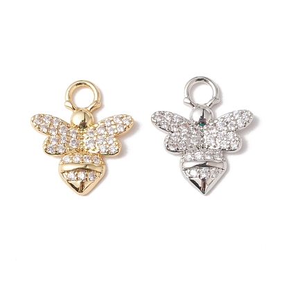 Eco-Friendly Rack Plating Brass Micro Pave Cubic Zirconia Pendants, Long-Lasting Plated, Lead Free & Cadmium Free, Bees