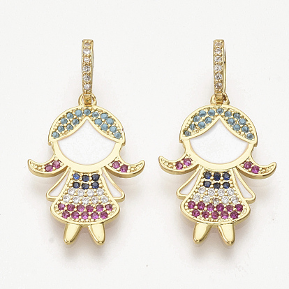 Brass Micro Pave Cubic Zirconia Pendants, Cadmium Free & Lead Free, Girl, Colorful