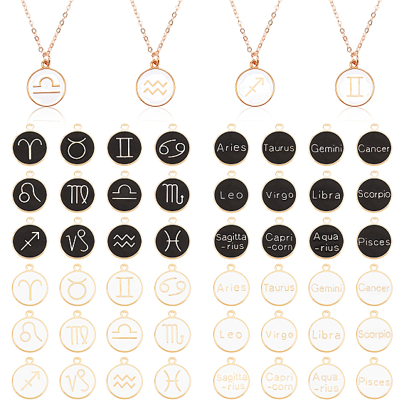 4Sets 2 Colors Alloy Enamel Pendants, Cadmium Free & Lead Free, Flat Round with Constellation