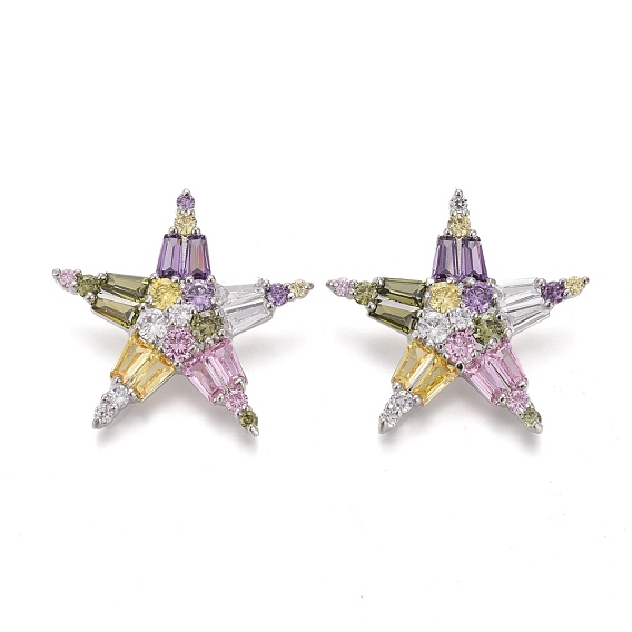 Латунные пуговицы с микропаве, красочные кубические циркония, звезда