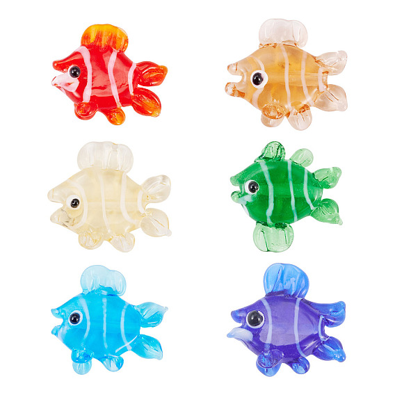 6Pcs 6 Colors Handmade Lampwork Beads Strands, Fish