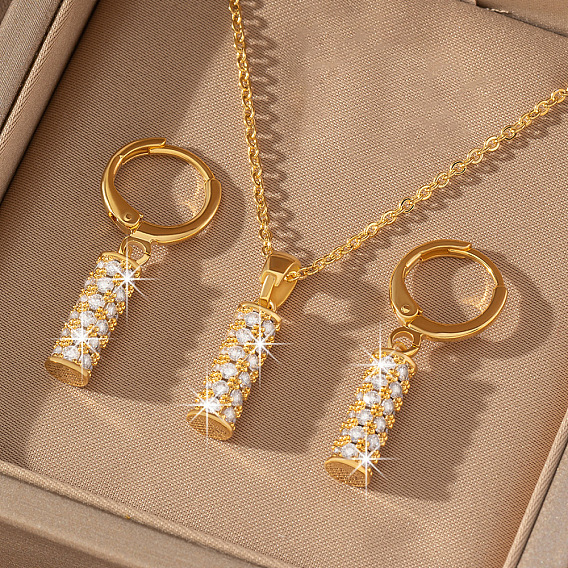 Комплекты из латунных подвесок-колье и серег-колец с микропаве из прозрачных кубических цирконий