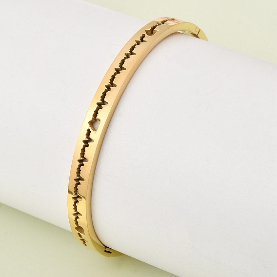 304 шарнирные браслеты из нержавеющей стали, широкие браслеты для женщин, сердцебиение, ионное покрытие (ip)