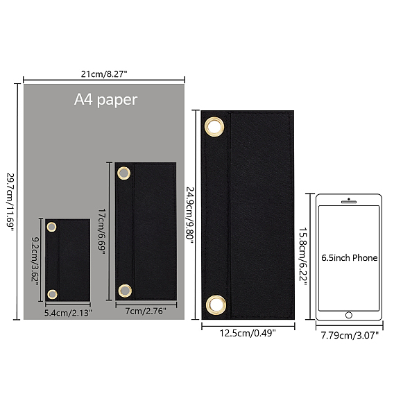 3шт 3 стиль вставка-органайзер для кошелька из шерстяного фетра, мини-формирователь сумок премиум-класса из фетра, аксессуары для сумок, с железной фурнитурой, прямоугольные