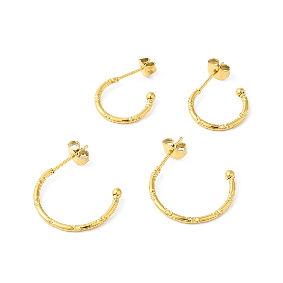 PVD Vacuum Plating 304 Stainless Steel Ring Stud Earrings, Half Hoop Earrings for Women