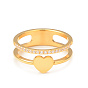Crystal Rhinestone Heart Finger Ring, Ion Plating(IP) 304 Stainless Steel Jewelry for Women