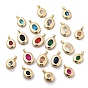 Rack Plating Brass Pendants, Oval Shaped Glass Charms, Long-Lasting Plated, Cadmium Free & Lead Free, Real 18K Gold Plated