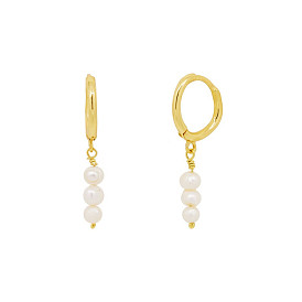 Boucles d'oreilles minimalistes en perles d'eau douce et plaqué or 14 carats