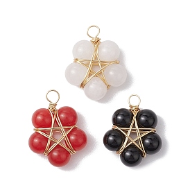 3 шт. 3 цвета натуральный малайзийский нефрит (окрашенный) и белый нефрит и черный оникс (окрашенный и нагретый) подвески в виде звезд, с обмоткой из медной проволоки, золотые