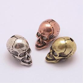 Brass Micro Pave Grade AAA Cubic Zirconia Beads, Long-Lasting Plated, Cadmium Free & Nickel Free & Lead Free, Skull