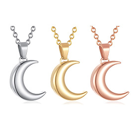 Stainless Steel Crescent Moon Urn Ashes Pendant Necklace, Memorial Jewelry for Women