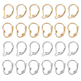 24Pcs 4 Styles Brass Leverback Earring Findings, Real 24K Gold Plated & 925 Sterling Silver Plated