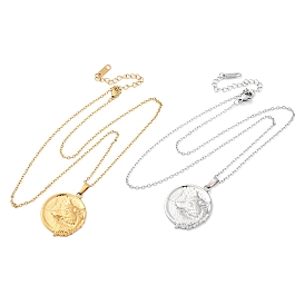 Плоские круглые с волком 304 ожерелья из нержавеющей стали с подвеской, ионное покрытие (ip)