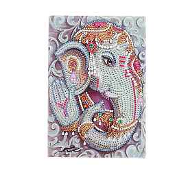 Elephant Pattern DIY Diamond Painting A5 Notebook Kits, Including Resin Rhinestones Bag, Diamond Sticky Pen, Tray Plate and Glue Clay