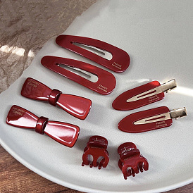 Cute Retro Wine Red Mini Hair Clip for Women, Acetate Claw Clips with Gold-tone Hardware