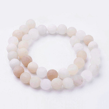 Natural Pink Aventurine Bead Strands, Frosted, Round