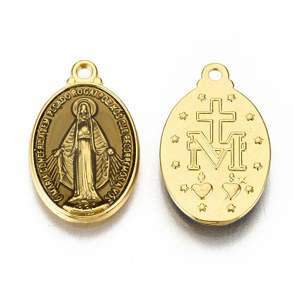 Brass Enamel Pendants, Long-Lasting Plated, Oval with Saint, Golden