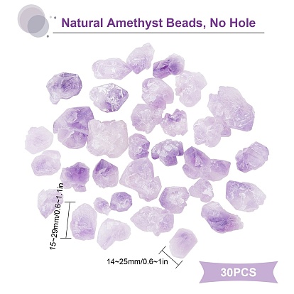 SUNNYCLUE 30Pcs Rough Raw Natural Amethyst Beads, No Hole/Undrilled, Nuggets