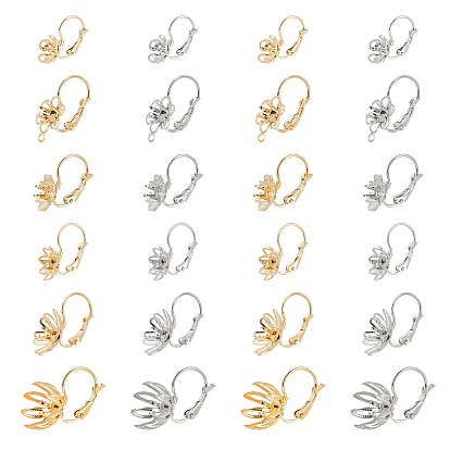 24Pcs 6 Style Flower 304 Stainless Steel Leverback Earring Findings