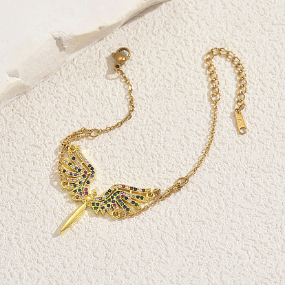 Латунь микро проложить кубического циркония браслеты ссылку, браслеты-цепочки для женщин, крыло ангела