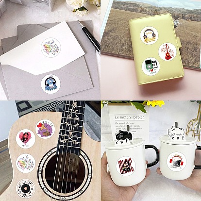 PVC Waterproof Musical Instruments Sticker Rolls, Round Dot Self-adhesive Musical Decals, for Suitcase, Skateboard, Refrigerator, Helmet, Mobile Phone Shell