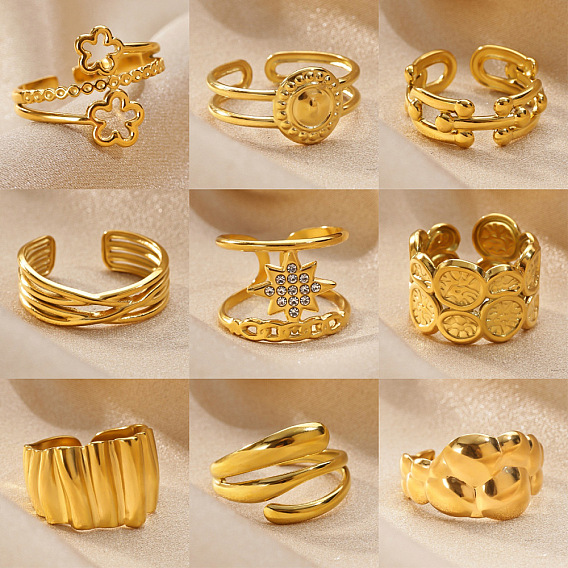 304 Stainless Steel Cuff Open Rings for Women, Golden