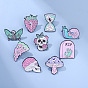 Pink Halloween Enamel Pin, Electrophoresis Black Alloy Brooch for Backpack Clothes, Snail/Skull/Tombstone/Wing/Mushroom/Strawberry/Pizza Pattern