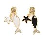 Brass Micro Pave Clear Cubic Zirconia Pendents, with Enamel, Fish and Starfish Charms, Rack Plating, Long-Lasting Plated, Cadmium Free & Lead Free, Real 18K Gold Plated