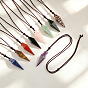 Natural Gemstone Bicone Pendant Adjustable Polyester Cord Necklaces