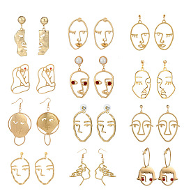 Whimsical Abstract Face Pearl Stud Earrings with Hollow Cutout Design