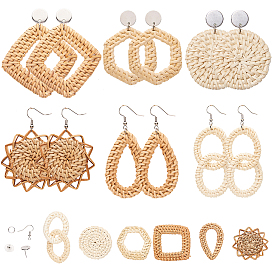 SUNNYCLUE DIY Earring Making, with Reed Cane/Rattan Woven Beads, 304 Stainless Steel Findings, Iron Jump Rings, Brass Ear Nuts and Brass Earring Hooks