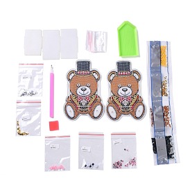 5D DIY Bear Pattern Animal Diamond Painting Pencil Cup Holder Ornaments Kits, with Resin Rhinestones, Sticky Pen, Tray Plate, Glue Clay and Acrylic Plate