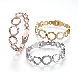 304 Stainless Steel Bangles, with Polymer Clay Rhinestone, Round Ring